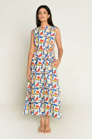 Rias Jaipur Escher Print Side Cut Out Dress 