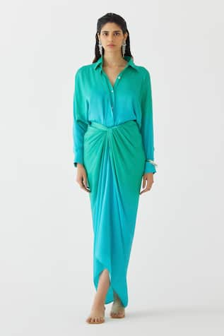 Studio Rigu Caspian Ombre Draped Shirt Dress 