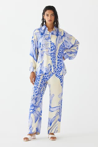 Studio Rigu Vegan Silk Aphrodite Print Shirt With Trouser 