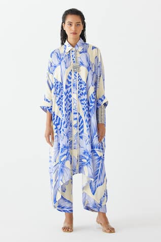 Studio Rigu Contrast Aphrodite Print Kimono With Pant 