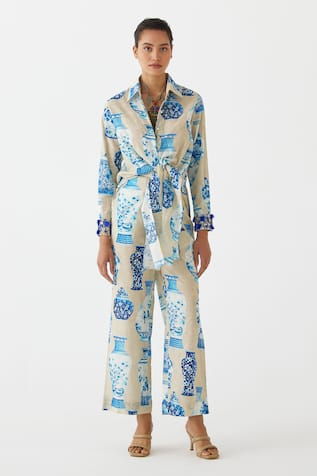 Studio Rigu Porcelain China Print Shirt With Pant 