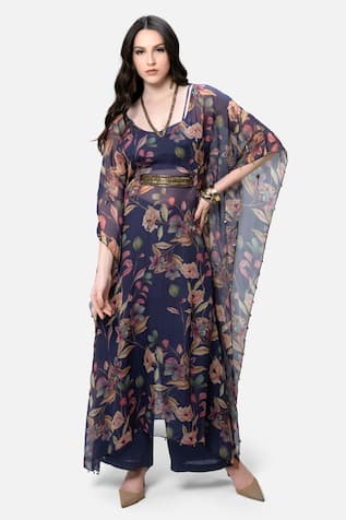 Kelaayah Floral Print Kaftan & Culottes Set 