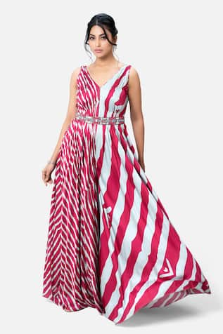 Kelaayah Leheriya Wave Pattern Dress With Belt 