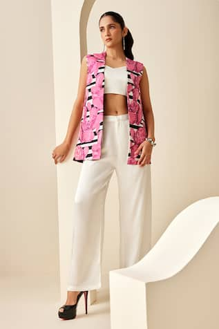 Couche Abstract Print Overlay Flared Pant Set 