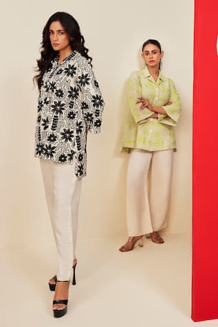 Couche Abstract Floral Print Shirt & Flared Trouser Set 