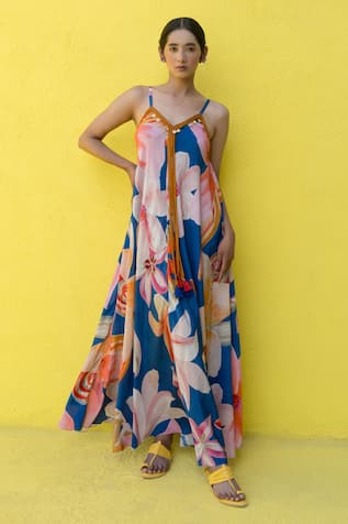 Nimbu Mirchi Lily Blossom Print Maxi Dress 