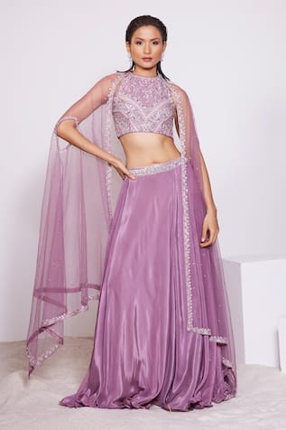 PANIHARI Embroidered Halter Neck Top & Skirt Set 