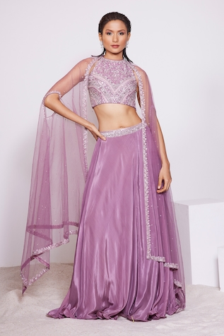 PANIHARI Embroidered Halter Neck Top & Skirt Set