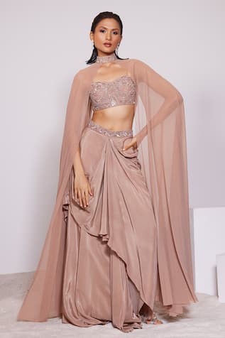 PANIHARI Draped Skirt & Embroidered Blouse Set 