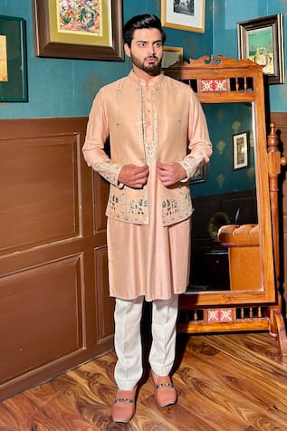 The House Of Diwans Leather Applique Bundi Kurta Set 