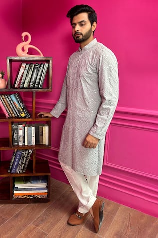 The House Of Diwans Chevron Embroidered Kurta With Pant Pyjama 