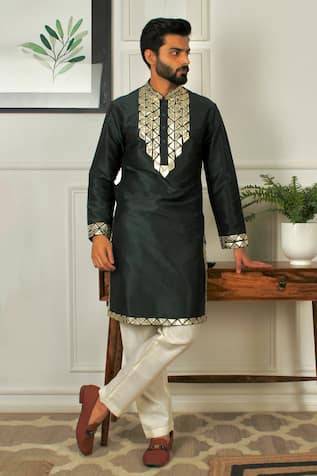 The House Of Diwans Leather Applique Kurta With Pant Pyjama 