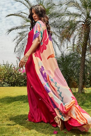 Babita Malkani Floral Print Long Cape 