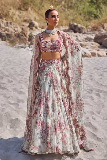 Ridhima Bhasin Floral Embellished Organza Lehenga Set 
