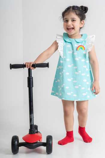 Tiber Taber Cloud Print Dress With Brooch 