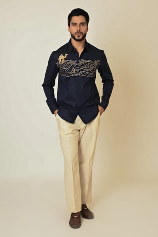 Paarsh Camel Cactus Embroidered Shirt 