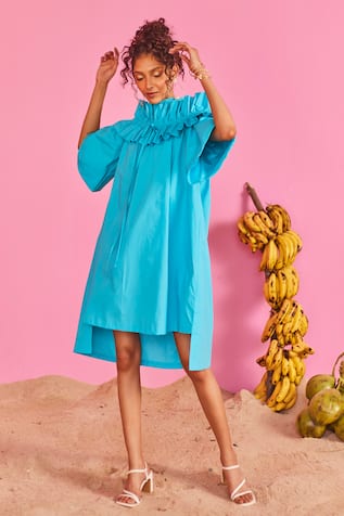 POOJA SHROFF Breezy Button Up High Low Shirt Dress 