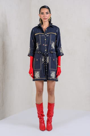 The Dramebaaz CO Midnight Charm Printed Shirt Dress 