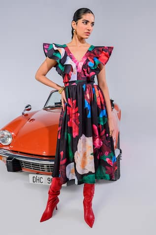 The Dramebaaz CO Paradise Palms Print Dress 