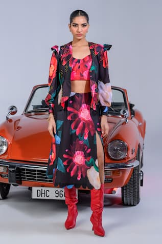The Dramebaaz CO Carnations Abstract Print Jacket & Skirt Set 