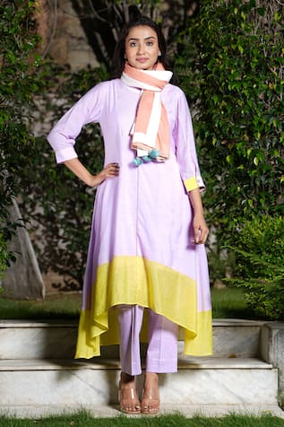 STUDIO TWELVE 11 Quilted Color Block Kurta & Pant Set 