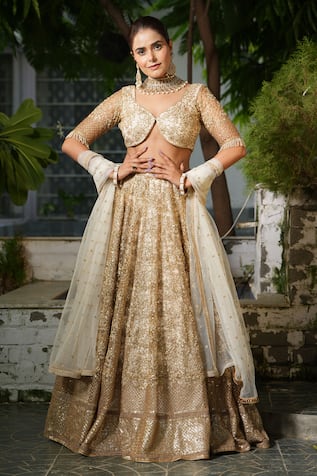 STUDIO TWELVE 11 Floral & Sequin Embroidered Lehenga Set 