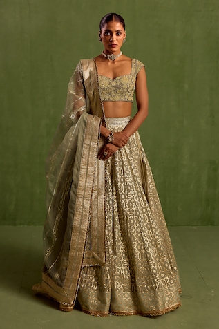 Neha Khullar Woven Geometric Jaal Lehenga Set