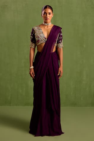 Neha Khullar Pre-Draped Saree With Abstract Hand Embroidered Blouse 