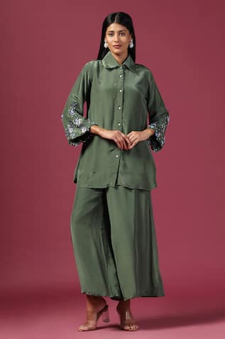 Two Sisters By Gyans 3D Sequin Work Shirt Kurta & Flared Pant Set 