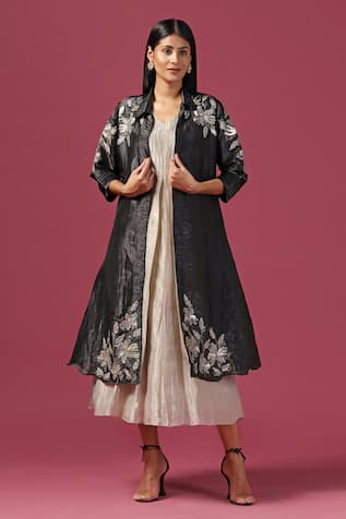 Two Sisters By Gyans Textured Dress With Embroidered Cape 