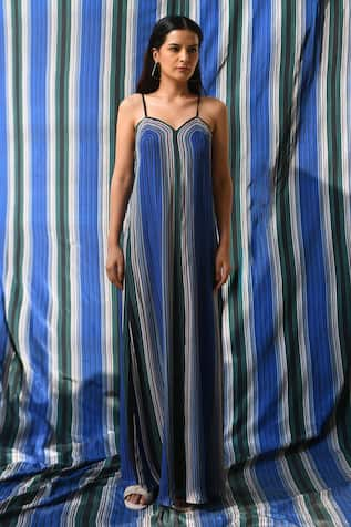 East14 Brera Cupro Crepe Stripe Print Maxi Dress 