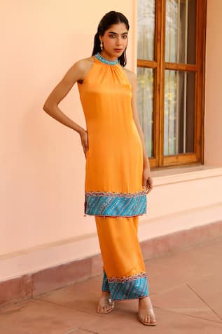 Bhawna Sethi Tangerine Embroidered Hem Kurta With Pant 