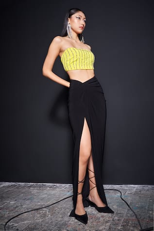 Tisharth by Shivani Embroidered Bustier With Draped Skirt 