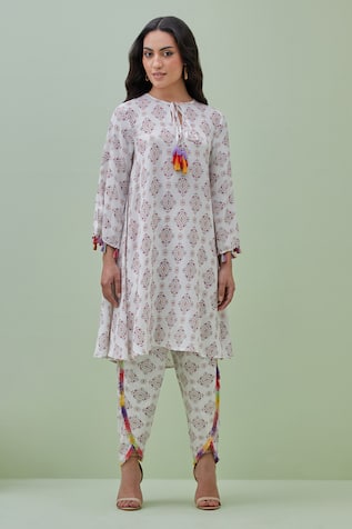 Grass & Sunshine Bohemian Geometric Print Kurta & Dhoti Pant Set 