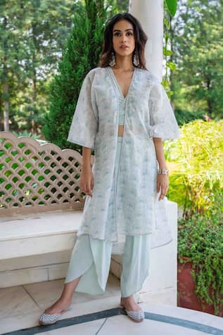 Grass & Sunshine Floral Print Jacket Dhoti Pant Set 