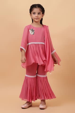 House of Tushaom Lama Embroidered Peplum Kurta Sharara Set 