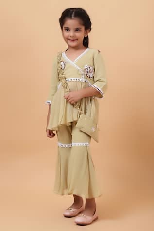 House of Tushaom Elephant Embroidered Peplum Kurta With Sharara 