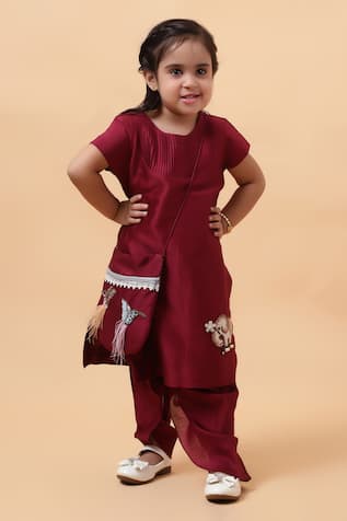 House of Tushaom Elephant Embroidered Kurta With Dhoti Pant 