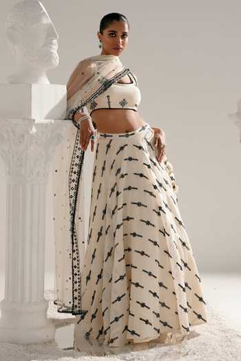 Preevin Bloom Vine Thread & Mirror Work Lehenga Set 