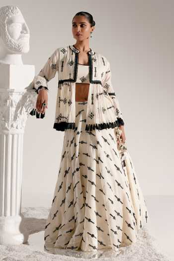 Preevin Bloom Star Thread & Mirror Work Jacket Lehenga Set 