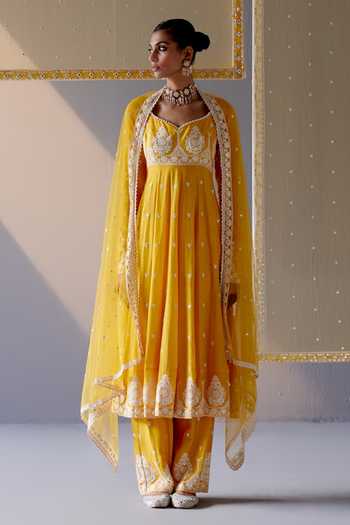 Preevin Mirror & Thread Embroidered Tower Anarkali Pant Set 