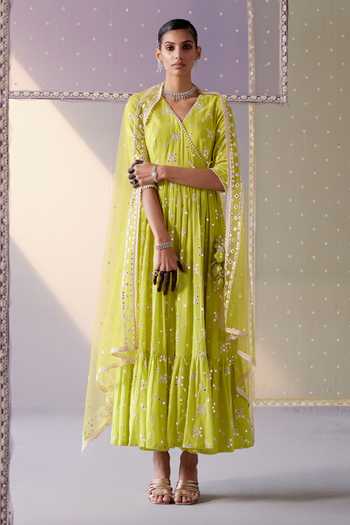 Preevin Mirror Embroidered Big Kite Angarkha Anarkali With Dupatta 