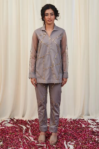 Rirasa Shikaram Stripe Embroidered Shirt & Pant Set 