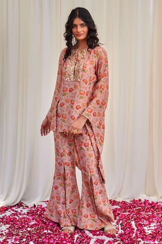 RIRASA Swastika Floral Print Kurta & Flared Pant Set 