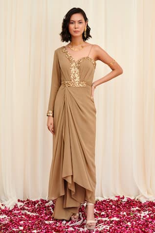 RIRASA Hamsasya Neckline Embroidered Dress 