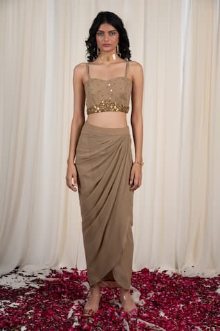 RIRASA Mukuta Sequin Embellished Blouse With Draped Skirt 