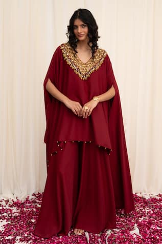 Bhramara Embroidered Asymmetric Tunic & Flared Pant Set For Kids