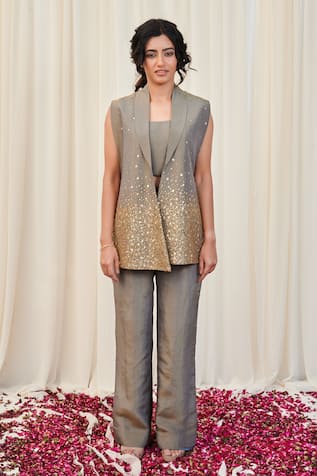 RIRASA Sequin Embroidered Jacket Pant Set 