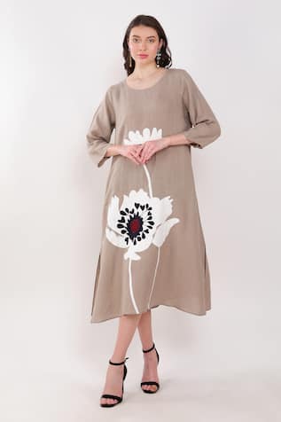 Linen Bloom Linen Patchwork Embroidered Dress 