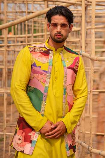 Soniya G Asymmetric Draped Kurta & Bundi Set 